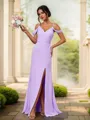 Slinky Sheath/Column Cold Shoulder Floor-Length Chiffon Bridesmaid Dress With Slit