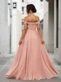Refined A-line Off-the-Shoulder Floor-Length Chiffon Bridesmaid Dress With Slit