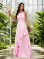 A-line Timeless Halter Floor-Length Silk like Satin Bridesmaid Dress With Slit