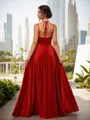 Chic A-line V-neck Floor-Length Velvet Bridesmaid Dress With Slit