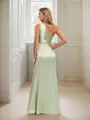 Seductive Sheath/Column One-Shoulder Floor-Length Silk Like Satin Bridesmaid Dress With Slit