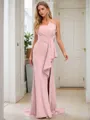 Sheath/Column Bold Straight Sweep Train Stretch Crepe Bridesmaid Dress With Slit