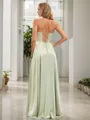 Stunning A-line Spaghetti Straps Floor-Length Silk Like Satin Corset Bridesmaid Dress With Slit