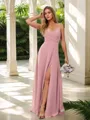 A-line Fashion V-neck Floor-Length Chiffon Bridesmaid Dress With Slit