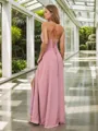 A-line Fashion V-neck Floor-Length Chiffon Bridesmaid Dress With Slit