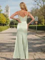Sheath/Column Sensual V-neck Floor-Length Silk Like Satin Bridesmaid Dress With Slit