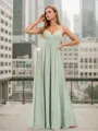 A-line Charming V-neck Floor-Length Chiffon Bridesmaid Dress With Slit