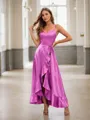 A-line Charming V-neck Asymmetrical Silk like Satin Bridesmaid Dress With Sash