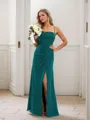 A-line Exquisite Spaghetti Straps Floor-Length Chiffon Corset Bridesmaid Dress With Slit