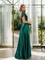 A-line Classy Sweetheart Short Sleeves Floor-Length Silk Like Satin Bridesmaid Dress With Pleated
