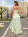 Delicate A-line V-neck Asymmetrical Silk Like Satin Bridesmaid Dress With Sash