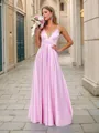 A-line Flattering V-neck Floor-Length Satin Bridesmaid Dress With