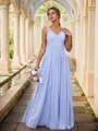 A-line Classic V-neck Floor-Length Chiffon Bridesmaid Dress With Pleated