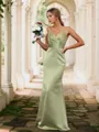 Sexy Sheath/Column V-neck Floor-Length Satin Bridesmaid Dress With Pleated