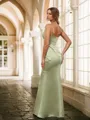 Sexy Sheath/Column V-neck Floor-Length Satin Bridesmaid Dress With Pleated