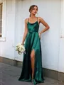 A-line Stylish Spaghetti Straps Floor-Length Silk Like Satin Bridesmaid Dress With Slit