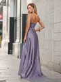 A-line Flowing Spaghetti Straps Sweep Train Satin Corset Bridesmaid Dress
