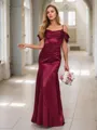 Sheath/Column Alluring Cold Shoulder Floor-Length Silk like Satin Bridesmaid Dress With Pleated