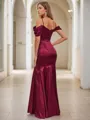 Sheath/Column Alluring Cold Shoulder Floor-Length Silk like Satin Bridesmaid Dress With Pleated