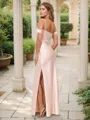 Slinky Sheath/Column Cold Shoulder Floor-Length Silk Like Satin Corset Bridesmaid Dress With Slit