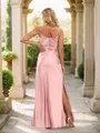Sheath/Column Clingy Spaghetti Straps Floor-Length Silk Like Satin Bridesmaid Dress With Slit