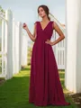 Feminine A-line V-neck Sweep Train Chiffon Bridesmaid Dress With Slit