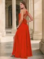 Subtle A-line Halter Floor-Length Chiffon Bridesmaid Dress With Slit