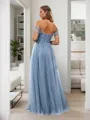 A-line Delicate Off-the-Shoulder Floor-Length Tulle Bridesmaid Dress With Pleated