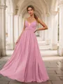 A-line Balanced V-neck Floor-Length Chiffon Bridesmaid Dress With Pleated