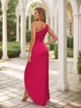 Minimalist Sheath/Column One-Shoulder Asymmetrical Satin Chiffon Bridesmaid Dress With Pleated