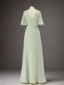 Chic A-line V-neck Short Sleeves Floor-Length Chiffon Bridesmaid Dress With Slit