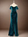 Bodycon Sheath/Column Cold Shoulder Floor-Length Velvet Corset Bridesmaid Dress With Slit