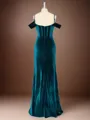 Bodycon Sheath/Column Cold Shoulder Floor-Length Velvet Corset Bridesmaid Dress With Slit