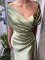 Sheath/Column Sexy Court Train Silk like Satin Bridesmaid Dress With Slit