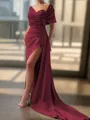 Sheath/Column Sexy Court Train Silk like Satin Bridesmaid Dress With Slit