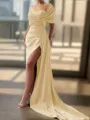 Sheath/Column Sexy Court Train Silk like Satin Bridesmaid Dress With Slit