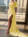 Sheath/Column Sexy Court Train Silk like Satin Bridesmaid Dress With Slit