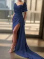Sheath/Column Sexy Court Train Silk like Satin Bridesmaid Dress With Slit