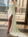 Sheath/Column Sexy Court Train Silk like Satin Bridesmaid Dress With Slit