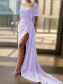 Sheath/Column Sexy Court Train Silk like Satin Bridesmaid Dress With Slit