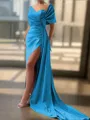 Sheath/Column Sexy Court Train Silk like Satin Bridesmaid Dress With Slit