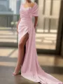 Sheath/Column Sexy Court Train Silk like Satin Bridesmaid Dress With Slit
