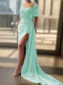 Sheath/Column Sexy Court Train Silk like Satin Bridesmaid Dress With Slit