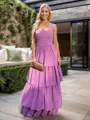 A-line Charming Square Floor-Length Silk Like Satin Corset Bridesmaid Dress With Cascading Ruffles