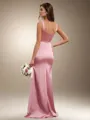 Sheath Bodycon Square Floor-Length Silk Like Satin Bridesmaid Dress With Slit
