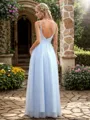 A-line Princess V-neck Floor-Length Tulle Bridesmaid Dress With Pleated