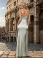Clingy Sheath Spaghetti Straps Floor-Length Silk Like Satin Corset Bridesmaid Dress With Slit