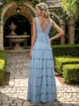 Fashion A-line V-neck Floor-Length Bridesmaid Dress With Slit
