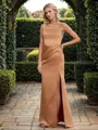 Sheath Teasing Square Floor-Length Satin Bridesmaid Dress With Slit