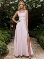 A-line Princess Square Floor-Length Chiffon Bridesmaid Dress With Slit